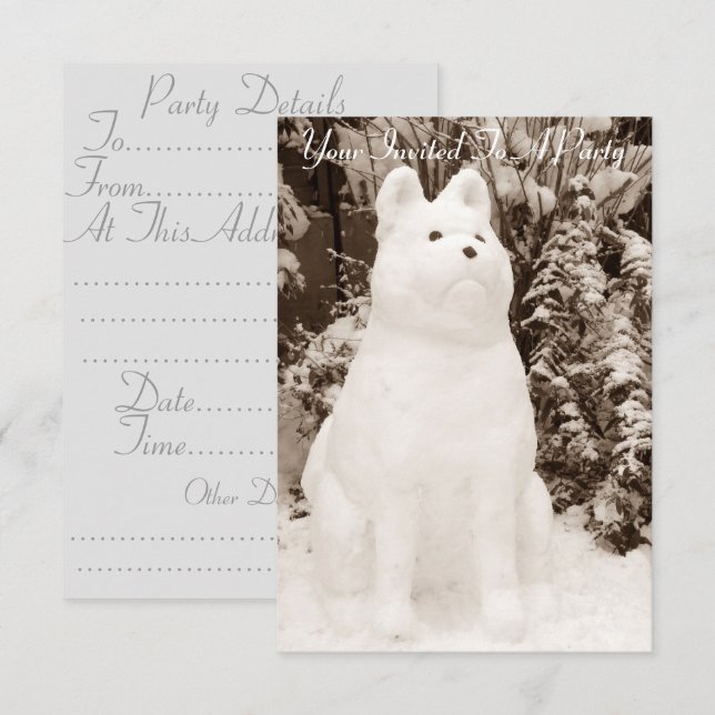 Witzschnee akita Schneemann Weißhundefoto Einladung (Vorne/Hinten)