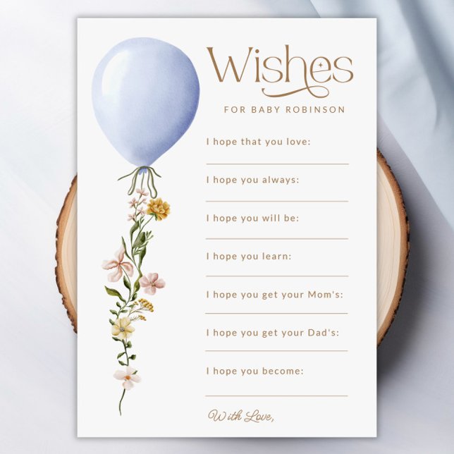 Wives for Baby Blue Balloon Baby shower carte de j (Wishes for Baby Blue Balloon Baby Shower Game Card)