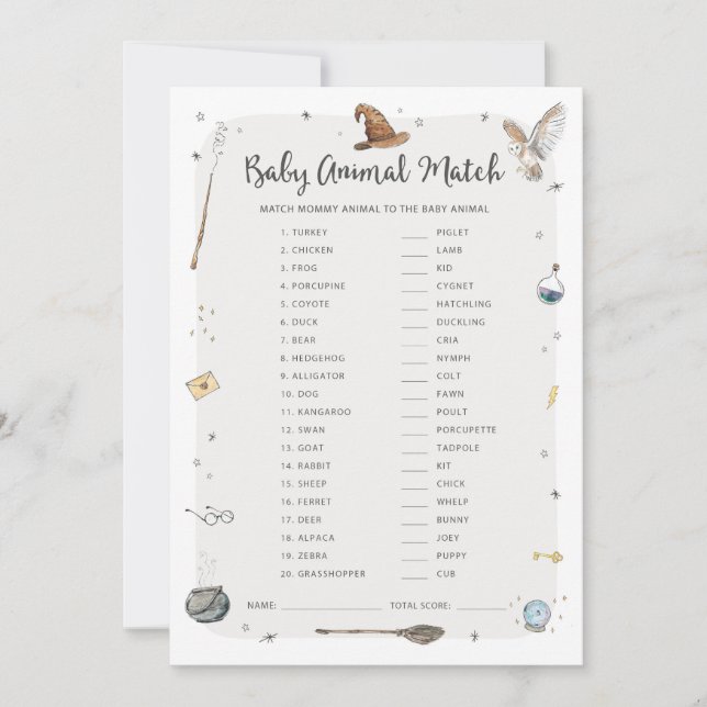 Wizard Baby Shower Baby Animal Match Game Einladung (Vorderseite)