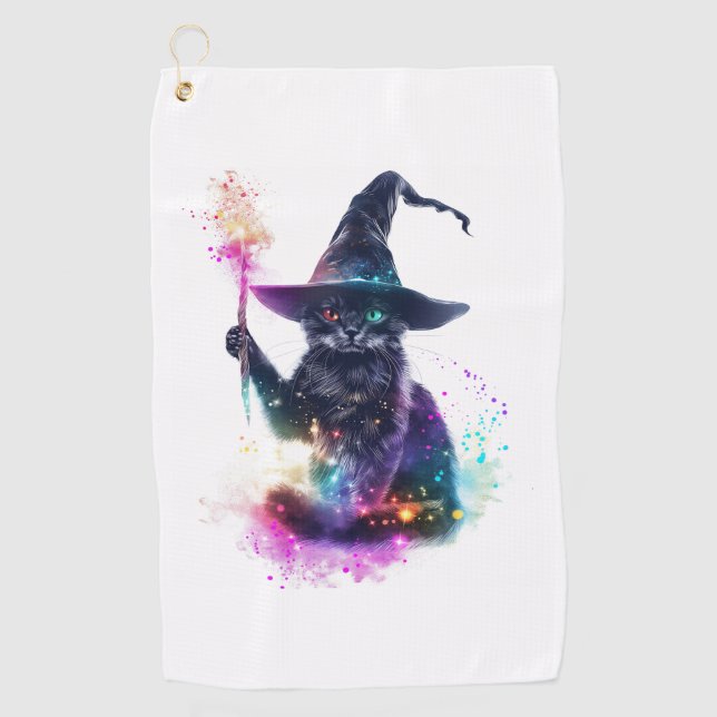 Wizard Cat Magic Golfhandtuch (Vorderseite)
