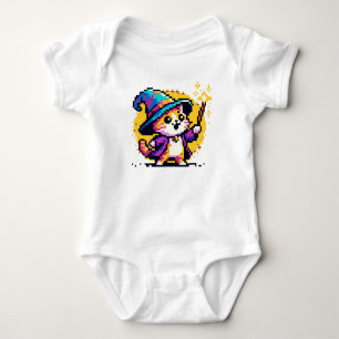 Wizard Cat - Magic Pixel Art Fantasy Design Baby Strampler
