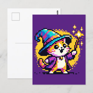 Wizard Cat - Magic Pixel Art Fantasy Design Postkarte