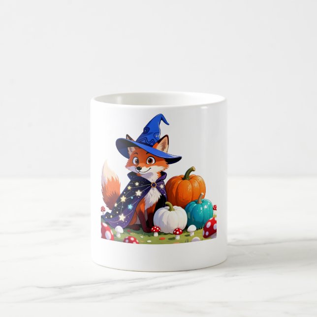 Wizard Fox and Magical Pumpkins Cute Halloween Kaffeetasse (Mittel)