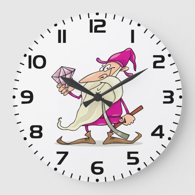 Wizard Gnome with Large Diamond Gemstone Große Wanduhr (Vorderseite)