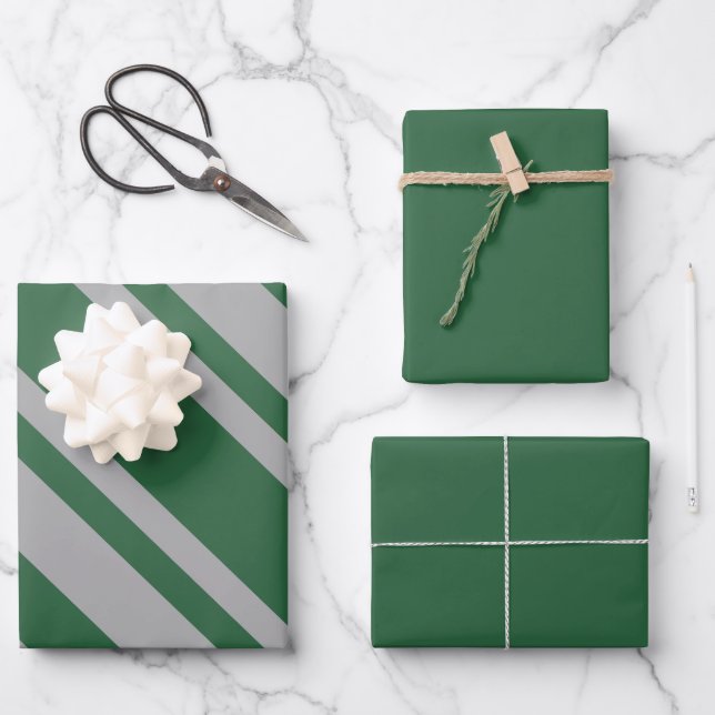 Wizard Green und Grau mit Solid Green Geschenkpapier Set (Vorderseite)