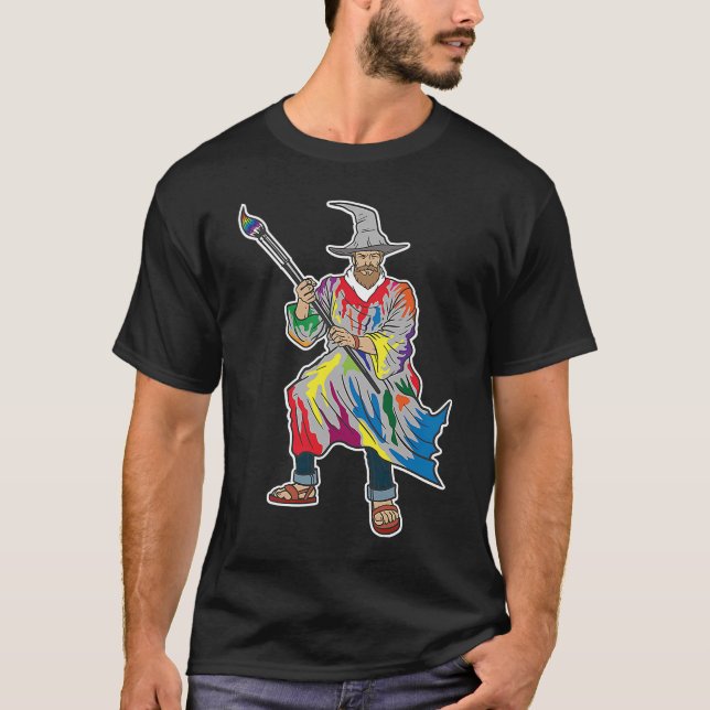 Wizard hält einen Pinsel mit Farbe T-Shirt (Vorderseite)