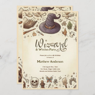 Wizard Hexen Party Magical Wands Hats Vintag Einladung