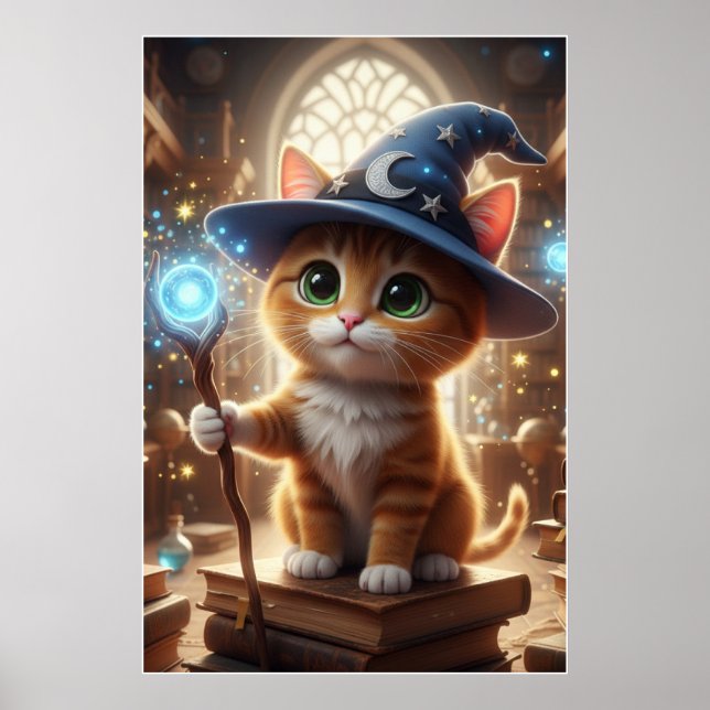 Wizard Kitten – Cute Magical Cat Poster Art (Devant)