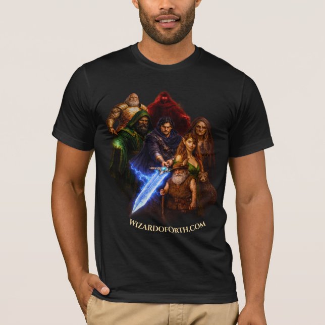 Wizard of Orth – Heroes & Villains Fantasy T-Shirt (Vorderseite)