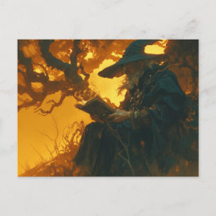 Wizard Reading unter einer Tree-Postkarte Postkarte