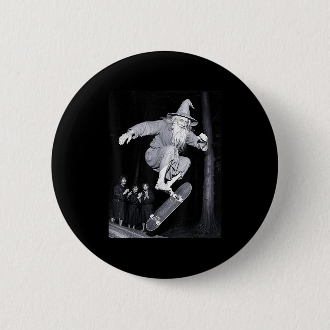 Wizard Skateboarding Funny Meme Skater Halloween G Button (Vorderseite)