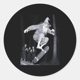 Wizard Skateboarding Funny Meme Skater Halloween G Runder Aufkleber