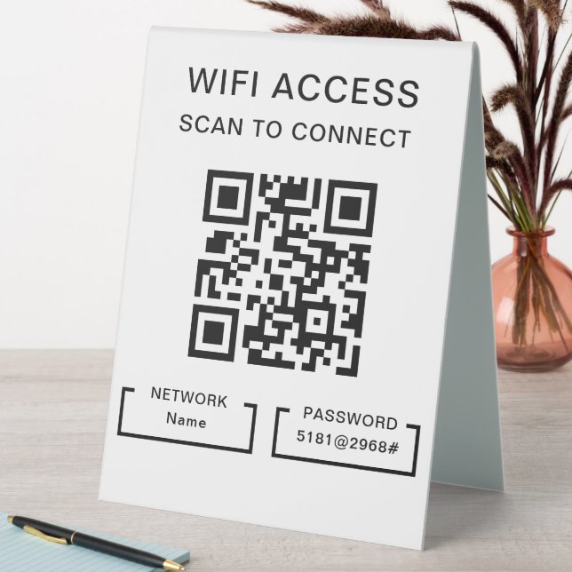WLAN-Kennwort und Personalisierter QR-Code Tischaufsteller (In Situ (Tisch))