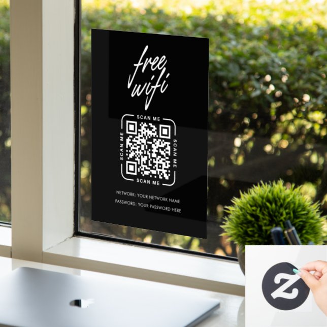 WLAN-Netzwerk-QR-Code Moderne schwarze Geschäftslö Fensteraufkleber (Büro)