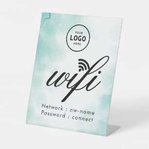 WLAN-Passwort-Code-Geschäftslogo Blau  Sockelschild