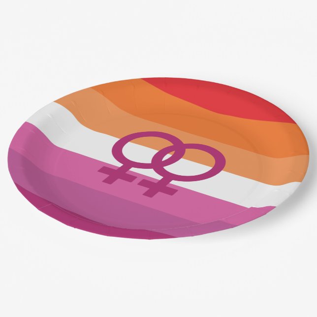 WLW Lesbische Flagge Pappteller (Schrägansicht)