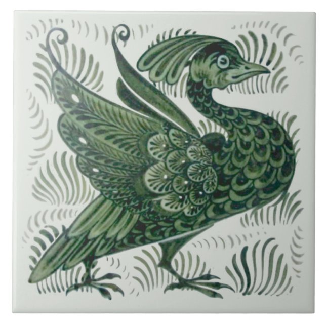 Wm De Morgan Green Bird Arts & Crafts Tile () Fliese (Vorderseite)