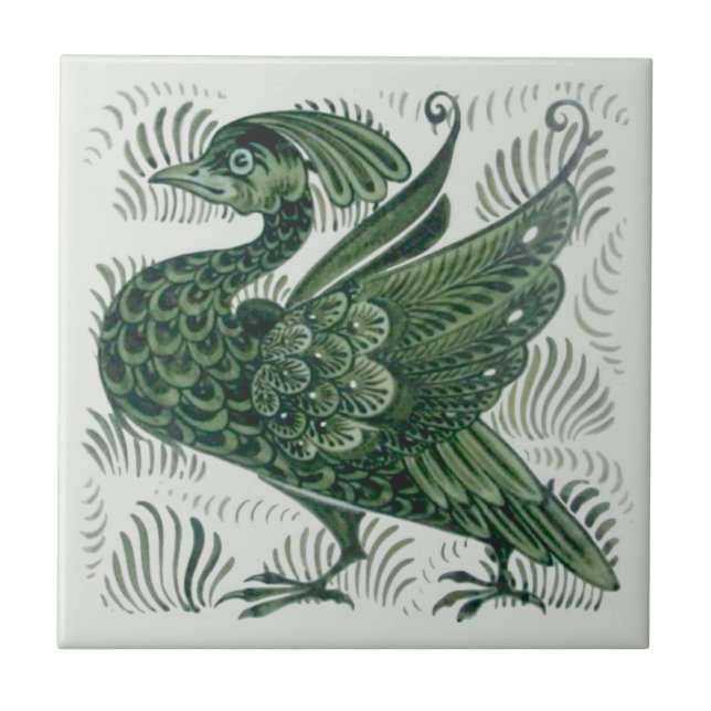 Wm De Morgan Green Bird Arts & Crafts Tile (rechts Fliese (Vorderseite)