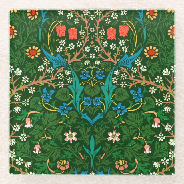 WM Morris Blackthorn Art Nouveau Pattern Glasuntersetzer (Vorderseite)