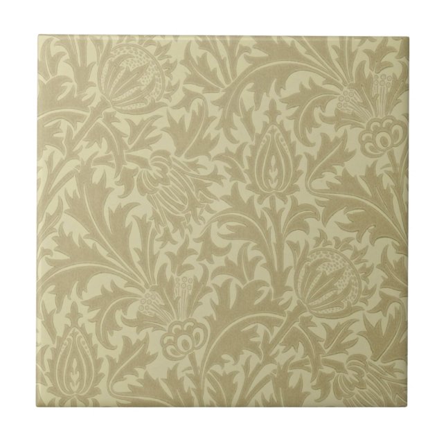 Wm Morris Ochre Thistle Arts & Crafts Fliese (Vorderseite)