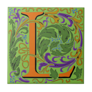 Wm Morris Verziert Letter "L" Initial Keramik Tile Fliese