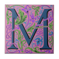 Wm Morris Verziert Letter "M" Initial Keramik Tile