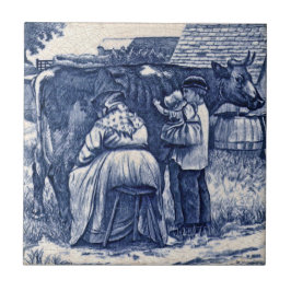 WmWise Minton Country Farm Family Cow Tile Repro Fliese