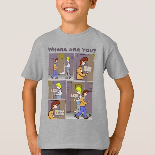 Wo bist du? Jungs grauer T - Shirt (Vorderseite)
