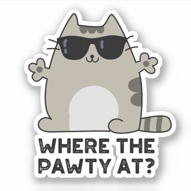 Wo die Pawty im sonnigen Party Cat Puff Aufkleber (Vorderseite)