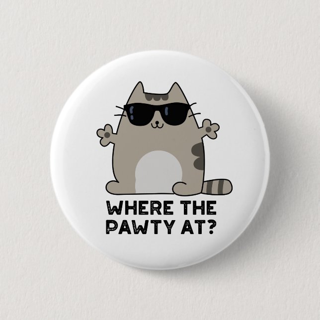 Wo die Pawty im sonnigen Party Cat Puff Button (Vorderseite)