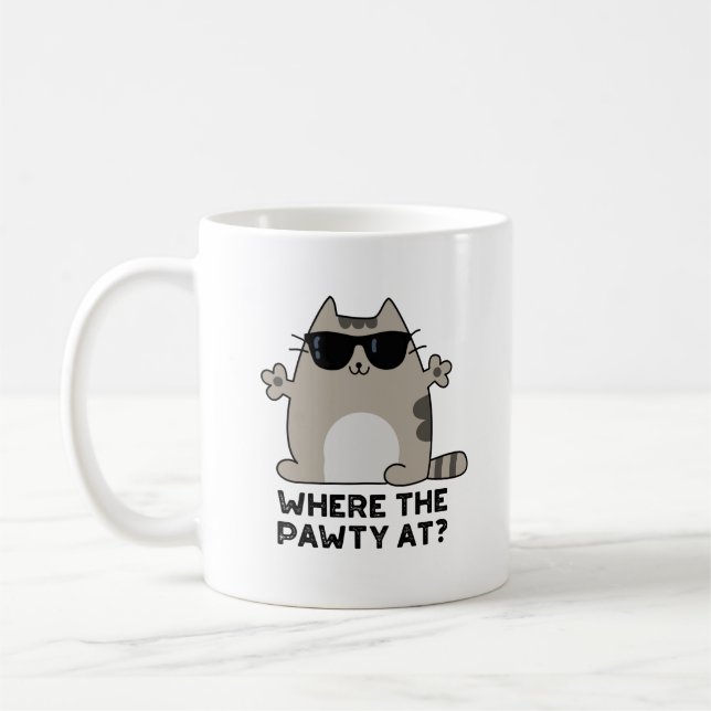 Wo die Pawty im sonnigen Party Cat Puff Kaffeetasse (Links)