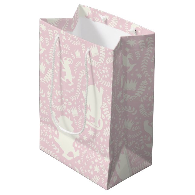 Wo die wilden Dinge rosa Blumenmuster sind Mittlere Geschenktüte (Vorderseite Schrägansicht)