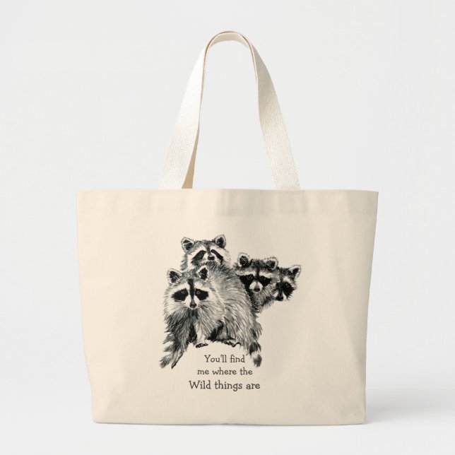 Wo die wilden Dinge sind inspirierende Raccoon Jumbo Stoffbeutel (Vorne)