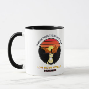 Wo endet die Welt   Süße Katze Retro-Sonnenunterga Tasse
