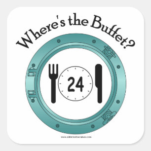 Wo ist das Buffet? Quadratischer Aufkleber