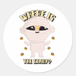 Wo ist die Süßigkeit? Niedlicher Mummy Halloween S Runder Aufkleber