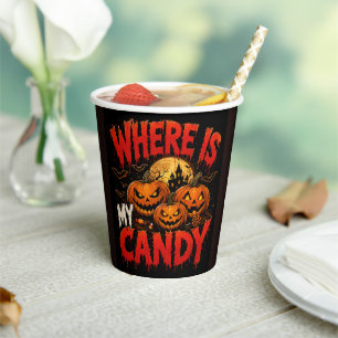 Wo ist mein Halloween-Kürbis-T-Shirt mit Süßigkeit Pappbecher