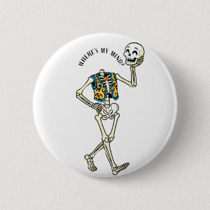 Wo ist mein verrückter Halloween-Skelett-Rundbutto Button