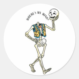 Wo ist mein Verstand Lustiger Halloween-Skelett-Kl Runder Aufkleber