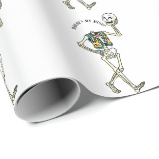 Wo ist mein Verstand Lustiges Halloween-Skelett-Mu Geschenkpapier