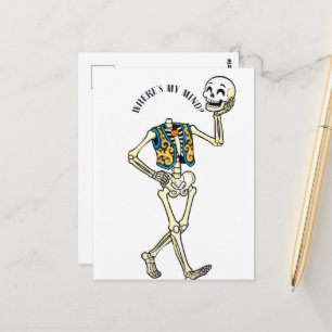 Wo ist mein Verstand Lustiges Halloween-Skelett-Mu Postkarte