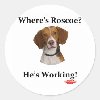 Wo ist Roscoe? Runder Aufkleber