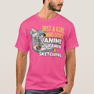 Wo nur ein Mädchen, das Anime-Ramen und Skizzieren T-Shirt