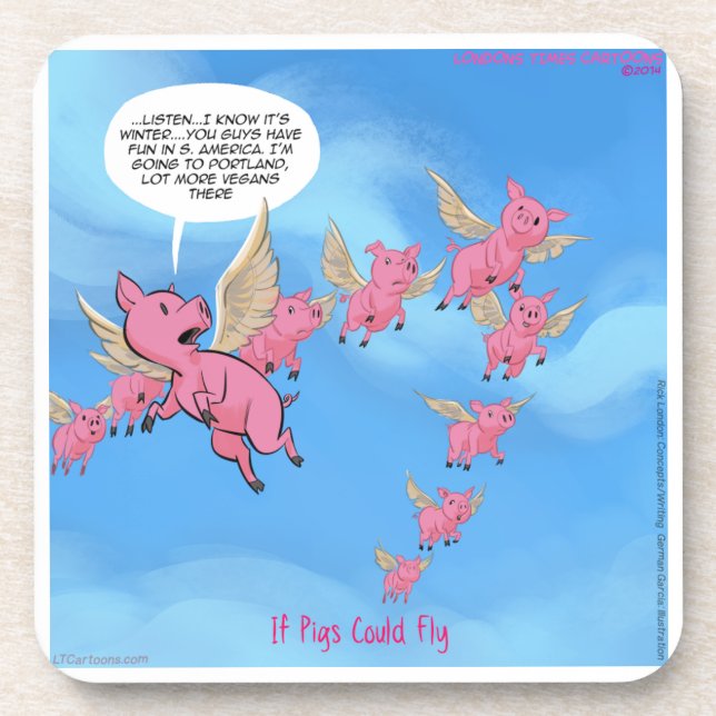 Wo Schweine fliegen Veganer Cartoon Untersetzer (Vorderseite)