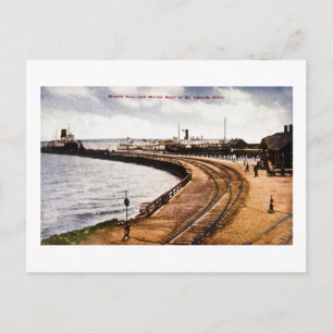 Wo sich Schiene und Wasser treffen, St. Ignace, Mi Postkarte