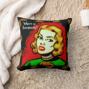 Wo sind alle? Retro Comic Girl Kissen