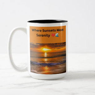 Wo Sonnenuntergänge Treffen Frieden ❤️🌊 Zweifarbige Tasse
