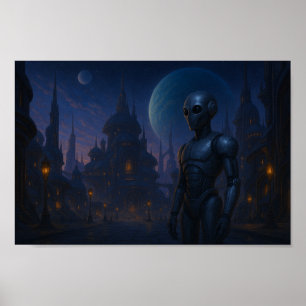 Wo Steel den Stars-Roboter in einer Alien-Stadt tr Poster