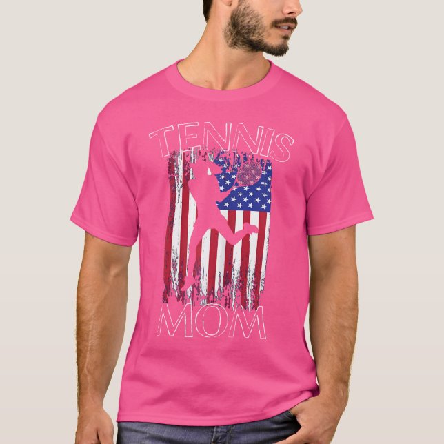 Wo Tennis Mama Spaß Patriotic American Flag Tennis T-Shirt (Vorderseite)