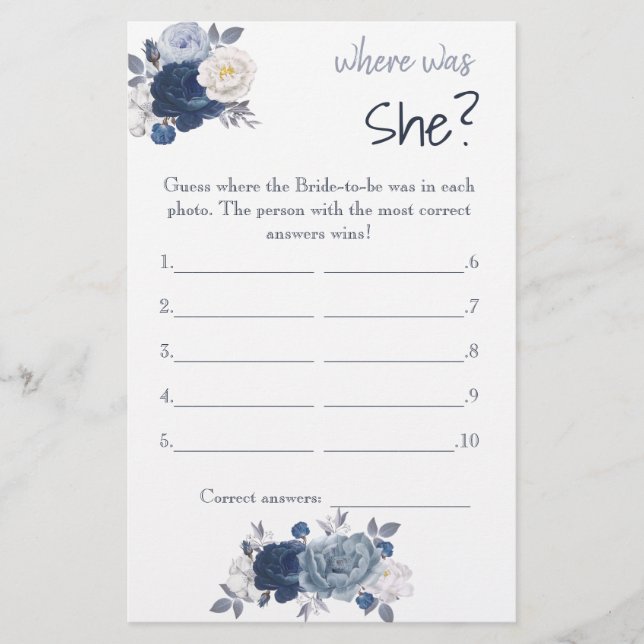 Wo war sie? Blue Blume Showspielkarte Flyer (Vorne)